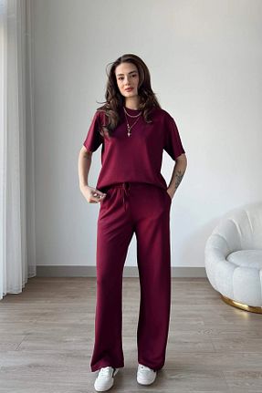 ست بالاتنه و پائین تنه زرشکی زنانه بافتنی Minties - کد 946139003