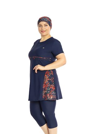 مایو حجاب سرمه ای زنانه گلدار İKSUN - کد 946319946