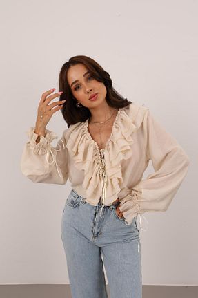 بلوز نباتی زنانه یقه هفت FACETTE - کد 946222654