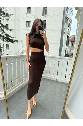 لباس قهوه ای زنانه تنگ BOLESA GİYİM - کد 946344530