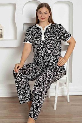 ست لباس راحتی سایز بزرگ مشکی زنانه گلدار Farya Home - کد 946398260
