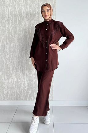 ست بالاتنه و پائین تنه حجاب قهوه ای زنانه رگولار Julude - کد 946611402