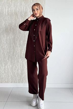 ست بالاتنه و پائین تنه حجاب قهوه ای زنانه رگولار Julude - کد 946611402