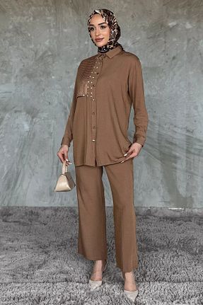 ست بالاتنه و پائین تنه حجاب بژ زنانه رگولار Julude - کد 946611338
