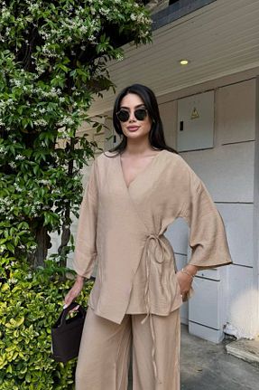 ست بالاتنه و پائین تنه حجاب بژ زنانه اورسایز oshebu - کد 947065149