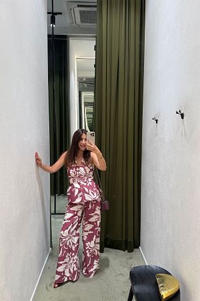 ست بالاتنه و پائین تنه زرشکی زنانه بافتنی Özge Özgenç - کد 947402492