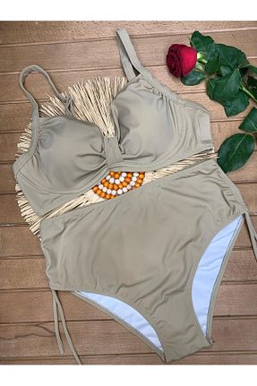 ست بیکینی سایز بزرگ بژ ساده XORVİO - کد 945223552