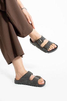 دمپائی طوسی زنانه چرم مصنوعی Moda Devrin - کد 928608006