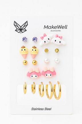 گوشواره استیل (فولاد) زرد بچه گانه استیل ضد زنگ MakeWell - کد 870889700
