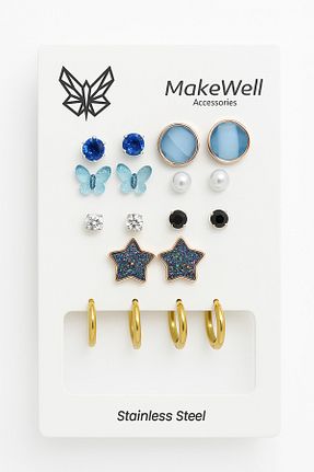 گوشواره استیل (فولاد) آبی زنانه استیل ضد زنگ MakeWell - کد 897884202