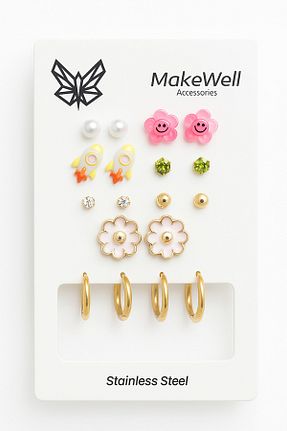 گوشواره استیل (فولاد) رنگی بچه گانه استیل ضد زنگ MakeWell - کد 885289300
