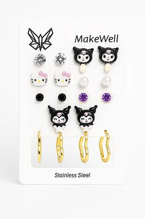 گوشواره استیل (فولاد) زرد بچه گانه استیل ضد زنگ MakeWell - کد 879643956