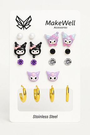 گوشواره استیل (فولاد) زرد بچه گانه استیل ضد زنگ MakeWell - کد 879644039