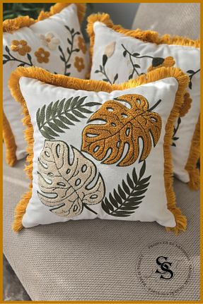 کوسن و روکش کوسن زرد کتان SasoHome - کد 923986443