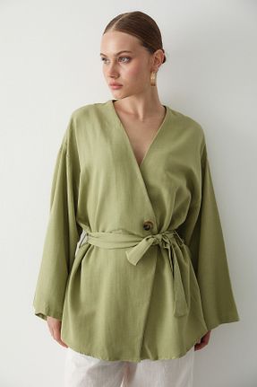 کیمونو و کافتان خاکی زنانه %100 پنبه Laluvia - کد 837463024