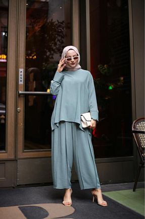 ست بالاتنه و پائین تنه سبز زنانه بافت Pieef - کد 816129429