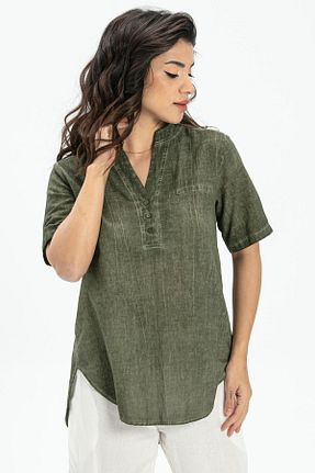 بلوز خاکی زنانه ساده Eliş Şile Bezi - کد 237886214