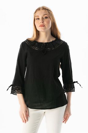 بلوز مشکی زنانه ساده Eliş Şile Bezi - کد 93059681