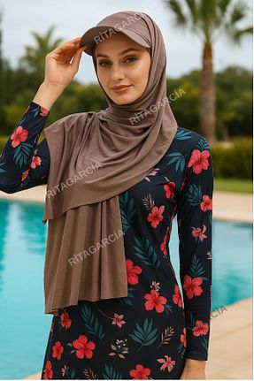 کلاه شنای حجاب قهوه ای زنانه Ritagarcia - کد 813987598