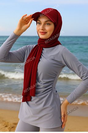 کلاه شنای حجاب زرشکی زنانه Ritagarcia - کد 813987453