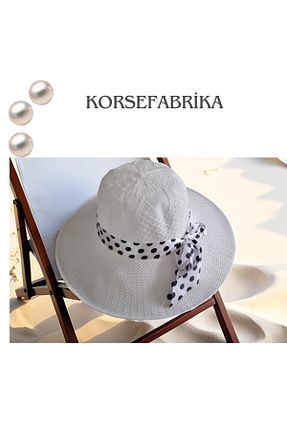 کلاه سفید زنانه حصیر korsefabrika trend mood store - کد 946779294