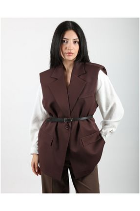 جلیقه قهوه ای زنانه اورسایز DEQ FASHION - کد 920611452