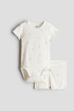 بادی و سرهمی نوزادی سفید بچه گانه پنبه ای H&M - کد 925039151