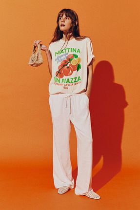 تیشرت سفید زنانه اورسایز H&M - کد 924654196