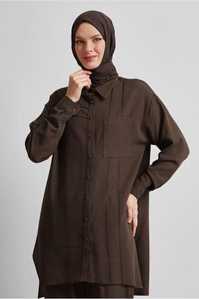 ست بالاتنه و پائین تنه حجاب قهوه ای زنانه رگولار Alvina - کد 945811258