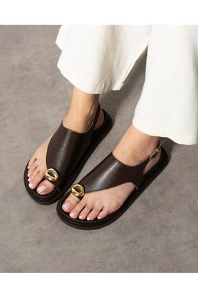 صندل قهوه ای زنانه پاشنه تخت papushe shoes - کد 945929227