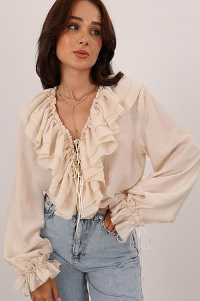 بلوز نباتی زنانه یقه هفت FACETTE - کد 946222654