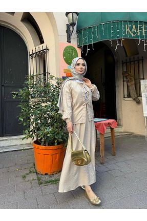 ست بالاتنه و پائین تنه حجاب بژ زنانه رگولار Moda Krash - کد 946224871