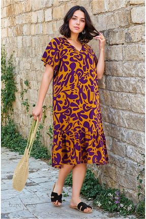 لباس سایز بزرگ بنفش زنانه ویسکون Burcumay - کد 946386431