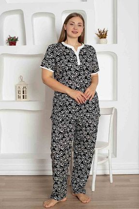 ست لباس راحتی سایز بزرگ مشکی زنانه گلدار Farya Home - کد 946398260