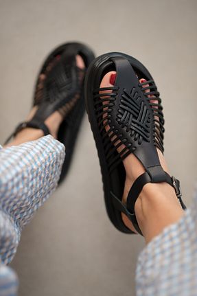 صندل مشکی زنانه پاشنه تخت selinshoes - کد 946568267