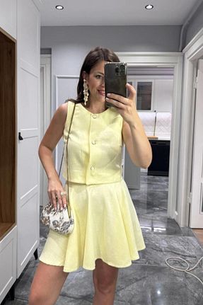 ست بالاتنه و پائین تنه رنگی زنانه کتان Banu Angay - کد 946667404