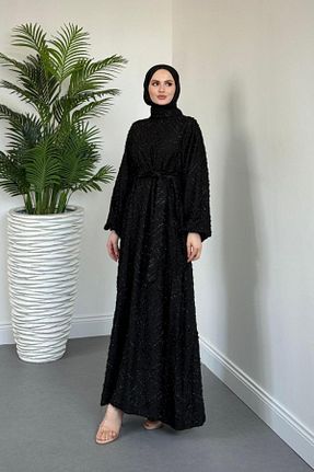 لباس مجلسی حجاب مشکی زنانه یقه ایستاده MERVEN AKYÜZ - کد 947448042