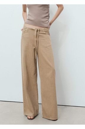 شلوار بژ زنانه کتان MANGO - کد 947017990