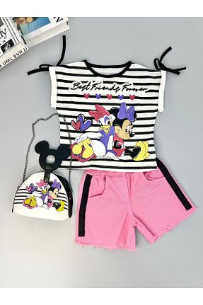 ست بالاتنه و پائین تنه صورتی بچه گانه جین mislina kids - کد 930034924