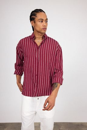 پیراهن زرشکی مردانه اورسایز İLKCET MODA - کد 929512847