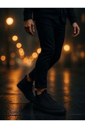 کفش اسنیکر مشکی مردانه بند دار BESKAR - کد 824659989