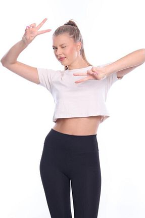 تیشرت بژ زنانه کراپ Tight Lady - کد 743960699