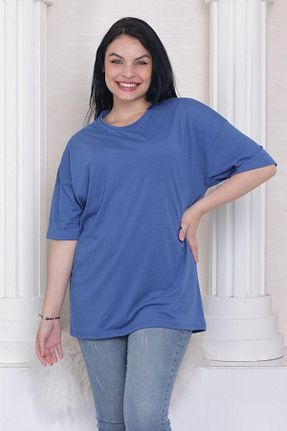 تیشرت سرمه ای زنانه اورسایز Tight Lady - کد 743943040