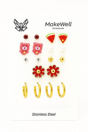 گوشواره استیل (فولاد) رنگی بچه گانه استیل ضد زنگ MakeWell - کد 885289323