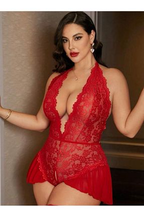لباس شب سایز بزرگ قرمز زنانه ساده CindiyCurve - کد 823584307