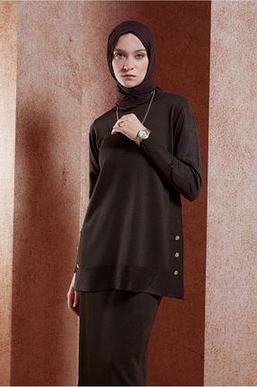ست بالاتنه و پائین تنه حجاب قهوه ای زنانه رگولار Alvina - کد 865661145