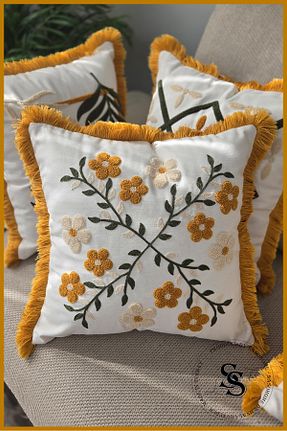 کوسن و روکش کوسن زرد کتان SasoHome - کد 923986449