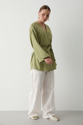 کیمونو و کافتان خاکی زنانه %100 پنبه Laluvia - کد 837463024