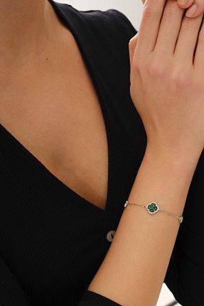دستبند نقره سبز زنانه 925 عیار Söğütlü Silver - کد 871064402