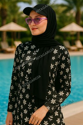 کلاه شنای حجاب مشکی زنانه Ritagarcia - کد 813986494